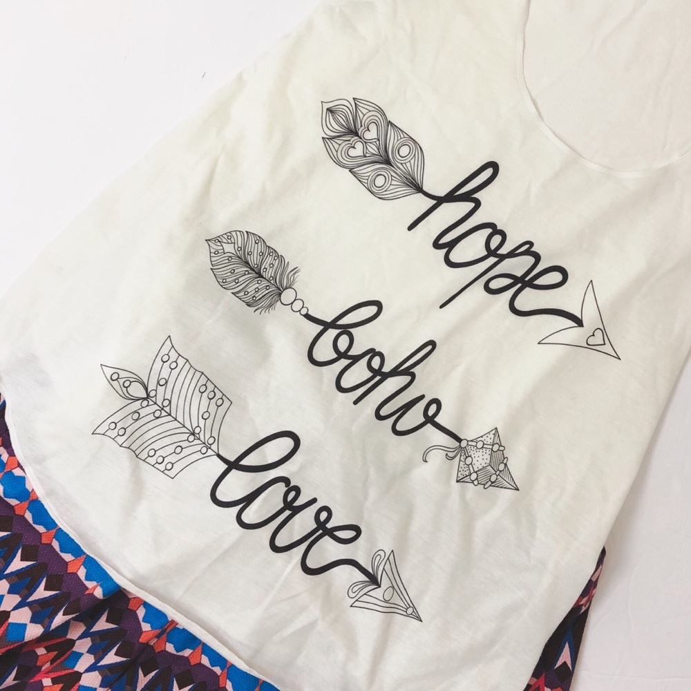 LA Soul graphic tank Hope, Boho, Love with arrows